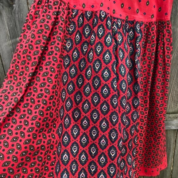 Vintage 60s Designer Boussac France Red Geometric A-Line Full Skirt Boho 6 8 M - Picture 1 of 7